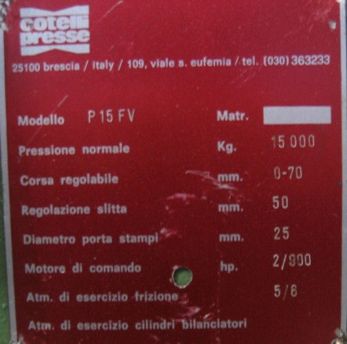 Pressa eccentrica usata Cotelli - Plastin Gold